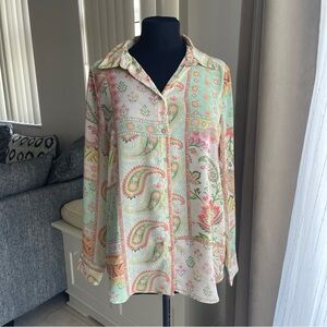 Rose And Olive Blouse Women’s Multicolor Patchwork Floral Paisley Button Up S